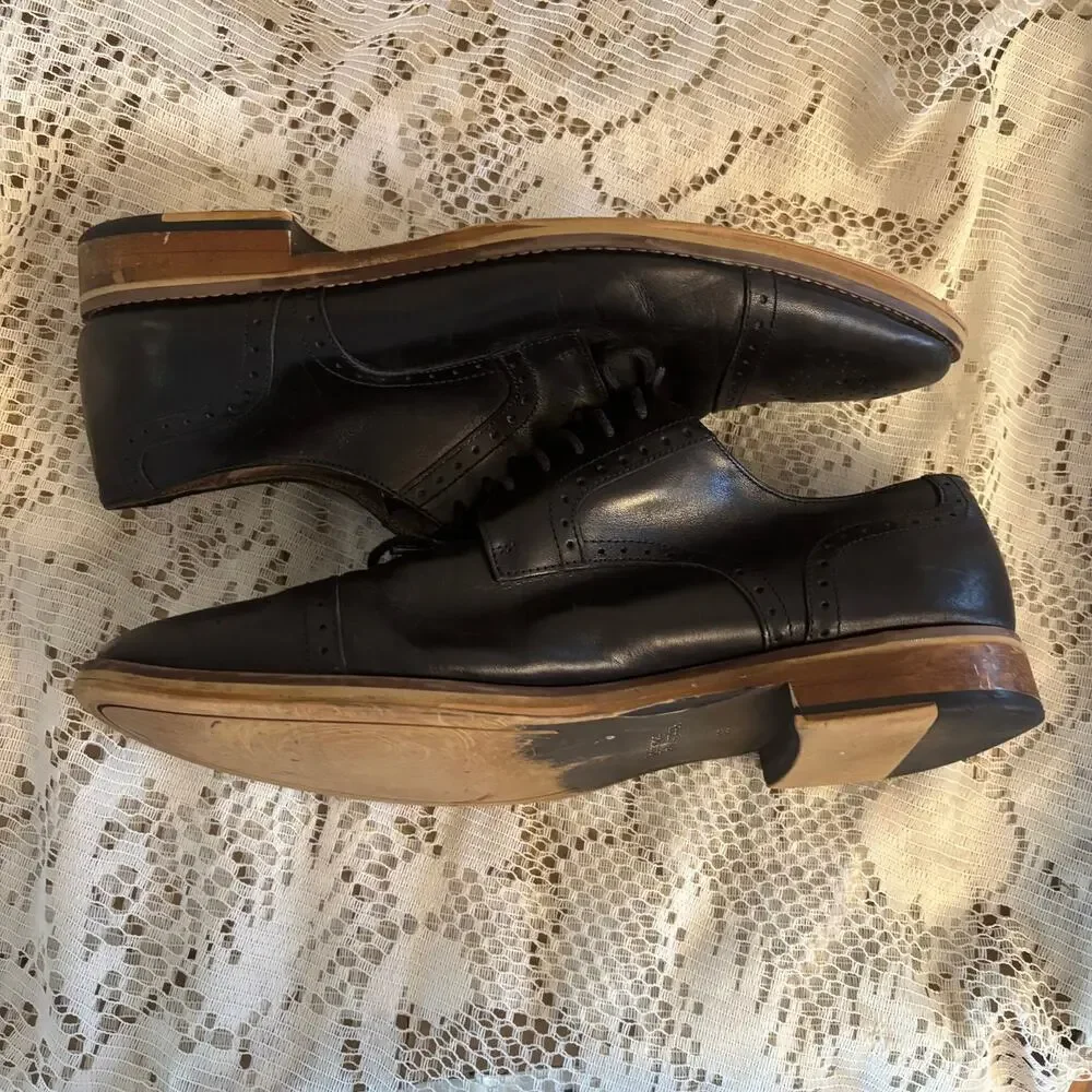 Johnston & Murphy Men's US 8.5 Black Cap-Toe Oxford Dress Shoes
